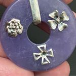 Sterling Silver Vintage  925 Natural Purple Jade Donut Circle Pendant 15.4g Photo 8