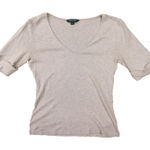 Ralph Lauren Lauren  Womens Gray Knit Short Cuff Sleeves V-Neck Shirt size Medium Photo 0