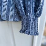 FRNCH  Paris blue high neck smocked cuffs striped blouse size small Photo 2