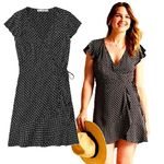 Abercrombie & Fitch  Black & White Printed Short Sleeve Flutter Ruffle Wrap Dress Photo 1
