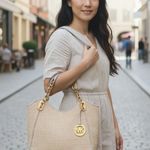 Michael Kors Michael by  Woven Straw Shoulder Bag / Tote with gold chain hardware Photo 1