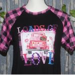 Southern Stitch NWT Black Pink T-Shirt Top Size M "Loads Of Love" Short Sleeve Photo 1
