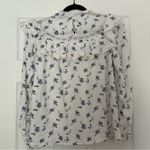 Andion White and Blue Ruffled Bib Lace Collar Blouse Floral Photo 4