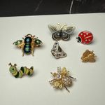 Insect Brooch & Tack Pins Lot Of 7 Caterpillar Butterfly Ladybug Bee Photo 0
