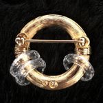 Swavorski NEW Vintage Circle Pave Crystal Gold Tone Swan Signed Brooch Pin Photo 2