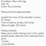 Elodie  Ecru Combination XL V Neck Quilted Jacket Side Pockets NWT MSRP: $140 Photo 9