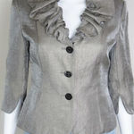 Vintage Niteline ruffle collar metallic grey cocktail blazer jacket, Petite 4 Gray Size 4P Photo 0