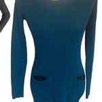 BCX Long Sleeve Ribbed Leather Pocket Tunic Sweater Dress Jade Blue Green Medium Photo 11
