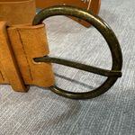 Brown Floral Embossed Leather Belt Faux Turquoise Accents Brass Buckle Women's Photo 3