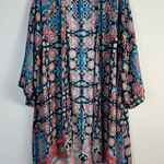 Tolani Collection Kimono Longline Cardigan 1X Blue Red Multicolor Abstract Print Photo 0