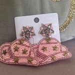 Cowgirl hat new beaded pink silver gold rhinestone earrings Photo 0