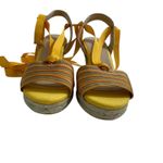 Talbots  Espadrille‎ Wedge Sandals Size 9 Yellow Red Ribbon Tie Up Ankle Stripe Photo 1