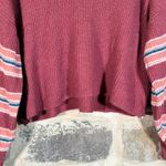 American Eagle Burgundy Striped Sleeve V Neck Cropped Sweater Woman's Small Red Photo 7