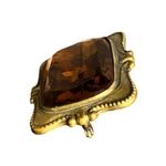Large Antique Amber Brooch Bronze Frame C Clasp Gold Photo 7