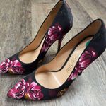 Palter DeLiso Genuine Stiletto Heels Black Pink Floral Silk Fabric Shoes 38 Photo 0