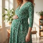 H&M NWT MAMA X  Jersey Floral Wrap Style Dress  Green Medium Photo 0