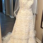 David's Bridal David’s bridal strapless lace white wedding dress with veil Photo 1