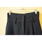 High Waist Cropped Wide Leg Pleated Trouser Belt Classic Pants Black Size Small Photo 2