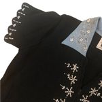 Storybook Knits Black Embellished Cardigan Sweater 1X Zip Beaded Denim Collar Photo 2