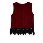 INA Burgundy Sleeveless Top with Black Lace Hem Photo 1