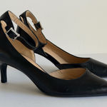Franco Sarto Black Leather Ankle Strap Pumps Women’s 8.5 Pointed Toe Low Heel Photo 0