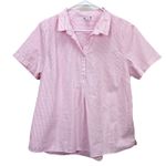 LL Bean Vacationland Seersucker Pink White Striped Popover Shirt Size LARGE Photo 4