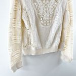 Free People Cotton Crochet Long Sleeve Crewneck Sweater Ivory Large Photo 9