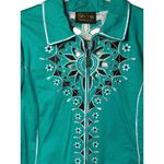 Bob Mackie VTG Wearable Art Embroidered Teal Jacket Floral Design Cotton Blend L Photo 2