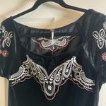 Free People Black Velvet Top with Embroidered Details M Photo 4