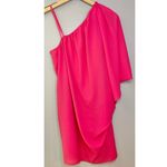 Aidan Mattox NWT One Shoulder Draped Flowy Lip Pink Mini Dress Party Bright Bold Photo 7