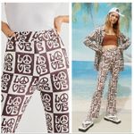 NWT House Of Sunny All You Need Is Love Peace Sign 70s Flare Pant Size 8 Vintage Brown Photo 7