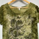 Dress Barn Beaded Burnout T-Shirt Green Top Y2K Fairy Grunge Whimsigoth Size M Photo 1