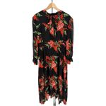 Black Red Floral Tie Bow Neck Maxi Long Dress Sheer Long Sleeve size 14 NWT Photo 1