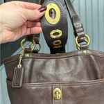 Coach Vintage Lily Legacy Brown Leather Tote Turnlock Hardware Strap Dark Brown Photo 10