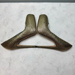 Brian Atwood New Gold Quilted Platform Heels Size 7 Silk & Leather Photo 4