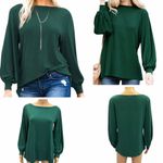 MAKARTHY Long Puff Sleeve Boat Neck Tee Shirt Tunic Top Womens Small Green Photo 1
