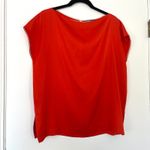 Vince Silk Blend Short Sleeve Boat Neck Top Orange Red Size XS Minimalist Blouse Photo 2