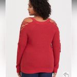 Torrid  Sweater Size 1X Red Lace-Up Cold Shoulder Ribbed V-Neck Pullover Photo 1