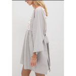 POMANDER PLACE Sage Stripe Embroidered Sadona Mini Dress Medium Cottage Prairie Green Photo 1