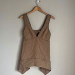 Proenza Schouler White Label Plunge Rumpled Pique Top In Khaki Photo 1