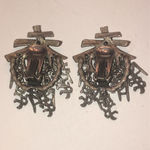 Vintage Pewter Oriental House Dangling Funky Retro Boho Clip On Earrings Photo 3
