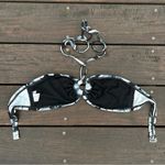 Vintage Y2K Black/White Floral Spiegel Bikini Top w/ Tie Neck Black Size L Photo 4