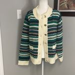 Talbots Cotton Green Striped Chunky Cardigan Sweater Size XL Womens Warm Heavy Photo 2