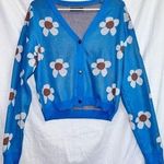 SheIn Blue Floral print Long Sleeve V Neck Button Front Cardigan Sweater medium Photo 0