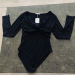 MANGOPOP Sweetheart Neckline Twist Knot Fitted V Neck Long Sleeve Bodysuit for Women Tops Photo 6