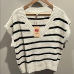 Entro Large Stripe Knit Cap Short Sleeve Sweater Top Photo 4