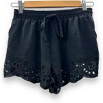 Brandy Melville  Black Floral‎ Laser Cut Eyelet High Rise Drawstring Shorts OS Photo 0