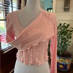 Halara NWT Pink Ruffled Long Bell Sleeve Cropped Top Photo 3