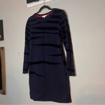 Boden Sweatshirt Dress Cotton Navy Blue Velvet Burnout Zebra Tiger Stripes 4R Size 4 Photo 2