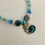 Blue and white beaded cat pendant necklace Photo 4